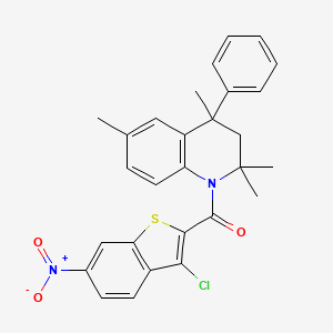 (3-chloro-6-nitro-1-benzothiophen-2-yl)(2,2,4,6-tetramethyl-4-phenyl-3,4-dihydroquinolin-1(2H)-yl)methanone