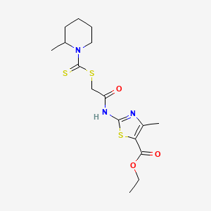 molecular formula C16H23N3O3S3 B11183132 Ethyl 4-methyl-2-[({[(2-methylpiperidin-1-yl)carbonothioyl]sulfanyl}acetyl)amino]-1,3-thiazole-5-carboxylate 