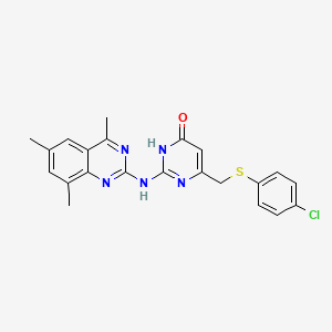 molecular formula C22H20ClN5OS B11183151 6-{[(4-Chlorophenyl)sulfanyl]methyl}-2-[(4,6,8-trimethylquinazolin-2-yl)amino]pyrimidin-4-ol 