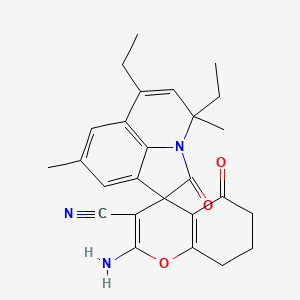 molecular formula C26H27N3O3 B11183244 2-amino-4',6'-diethyl-4',8'-dimethyl-2',5-dioxo-5,6,7,8-tetrahydro-4'H-spiro[chromene-4,1'-pyrrolo[3,2,1-ij]quinoline]-3-carbonitrile 