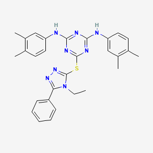 N,N'-bis(3,4-dimethylphenyl)-6-((4-ethyl-5-phenyl-4H-1,2,4-triazol-3-yl)sulfanyl)-1,3,5-triazine-2,4-diamine