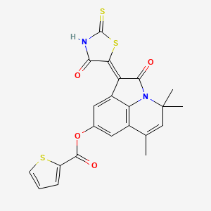 molecular formula C22H16N2O4S3 B11183408 (1Z)-4,4,6-trimethyl-2-oxo-1-(4-oxo-2-thioxo-1,3-thiazolidin-5-ylidene)-1,2-dihydro-4H-pyrrolo[3,2,1-ij]quinolin-8-yl thiophene-2-carboxylate 