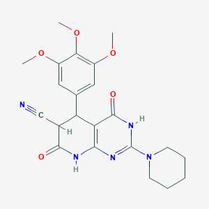 molecular formula C22H25N5O5 B11183553 4,7-Dioxo-2-(piperidin-1-yl)-5-(3,4,5-trimethoxyphenyl)-3,4,5,6,7,8-hexahydropyrido[2,3-d]pyrimidine-6-carbonitrile 