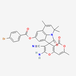 2-amino-3-cyano-4',4',6',7-tetramethyl-2',5-dioxo-4'H,5H-spiro[pyrano[4,3-b]pyran-4,1'-pyrrolo[3,2,1-ij]quinolin]-8'-yl 4-bromobenzoate