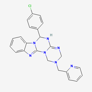 molecular formula C23H20ClN7 B11183594 9-(4-chlorophenyl)-4-(pyridin-2-ylmethyl)-2,4,6,8,10,17-hexazatetracyclo[8.7.0.02,7.011,16]heptadeca-1(17),6,11,13,15-pentaene 