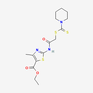 molecular formula C15H21N3O3S3 B11183661 Ethyl 4-methyl-2-((((1-piperidinylcarbonothioyl)sulfanyl)acetyl)amino)-1,3-thiazole-5-carboxylate 