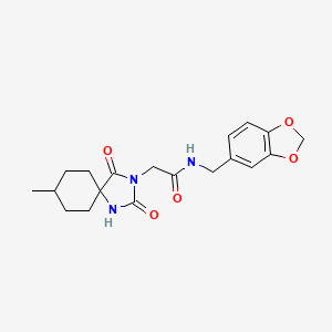 molecular formula C19H23N3O5 B11183764 N-[(2H-1,3-benzodioxol-5-yl)methyl]-2-{8-methyl-2,4-dioxo-1,3-diazaspiro[4.5]decan-3-yl}acetamide CAS No. 923698-92-4