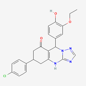 molecular formula C23H21ClN4O3 B11183770 6-(4-chlorophenyl)-9-(3-ethoxy-4-hydroxyphenyl)-5,6,7,9-tetrahydro[1,2,4]triazolo[5,1-b]quinazolin-8(4H)-one 