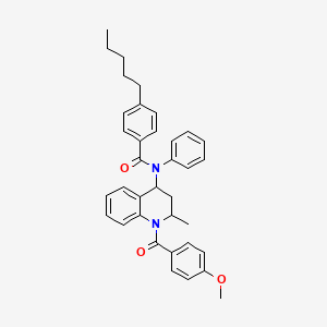 molecular formula C36H38N2O3 B11183776 N-[1-(4-methoxybenzoyl)-2-methyl-3,4-dihydro-2H-quinolin-4-yl]-4-pentyl-N-phenylbenzamide 