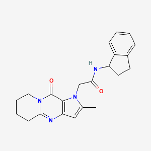 molecular formula C22H24N4O2 B11183867 N-(2,3-Dihydro-1H-inden-1-YL)-2-(2-methyl-10-oxo-5,7,8,10-tetrahydropyrido[1,2-A]pyrrolo[3,2-D]pyrimidin-1(6H)-YL)acetamide 