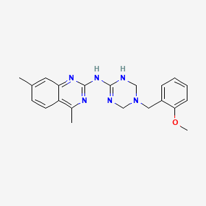 N-(5-(2-methoxybenzyl)-1,4,5,6-tetrahydro-1,3,5-triazin-2-yl)-4,7-dimethylquinazolin-2-amine