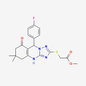 molecular formula C20H21FN4O3S B11184164 Methyl {[9-(4-fluorophenyl)-6,6-dimethyl-8-oxo-4,5,6,7,8,9-hexahydro[1,2,4]triazolo[5,1-b]quinazolin-2-yl]sulfanyl}acetate 