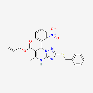 molecular formula C23H21N5O4S B11184245 Prop-2-en-1-yl 2-(benzylsulfanyl)-5-methyl-7-(2-nitrophenyl)-4,7-dihydro[1,2,4]triazolo[1,5-a]pyrimidine-6-carboxylate 