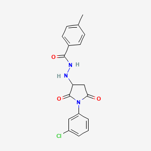 molecular formula C18H16ClN3O3 B11184331 N'-[1-(3-chlorophenyl)-2,5-dioxopyrrolidin-3-yl]-4-methylbenzohydrazide 