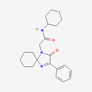 molecular formula C22H29N3O2 B11184357 N-Cyclohexyl-2-{2-oxo-3-phenyl-1,4-diazaspiro[4.5]dec-3-EN-1-YL}acetamide 