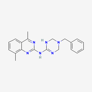 molecular formula C20H22N6 B11184388 4,8-dimethyl-N-(5-(phenylmethyl)-1,4,5,6-tetrahydro-1,3,5-triazin-2-yl)-2-quinazolinamine 