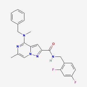 molecular formula C23H21F2N5O B11184425 4-[benzyl(methyl)amino]-N-[(2,4-difluorophenyl)methyl]-6-methylpyrazolo[1,5-a]pyrazine-2-carboxamide 