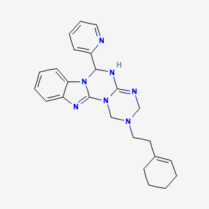 molecular formula C24H27N7 B11184438 4-[2-(cyclohexen-1-yl)ethyl]-9-pyridin-2-yl-2,4,6,8,10,17-hexazatetracyclo[8.7.0.02,7.011,16]heptadeca-1(17),6,11,13,15-pentaene 