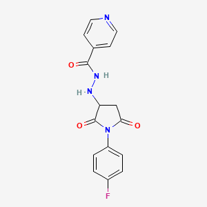 molecular formula C16H13FN4O3 B11184503 N'-[1-(4-fluorophenyl)-2,5-dioxopyrrolidin-3-yl]pyridine-4-carbohydrazide 