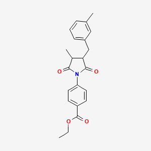 molecular formula C22H23NO4 B11184674 Ethyl 4-[3-methyl-4-(3-methylbenzyl)-2,5-dioxopyrrolidin-1-yl]benzoate 