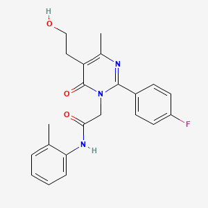 molecular formula C22H22FN3O3 B11185130 2-[2-(4-fluorophenyl)-5-(2-hydroxyethyl)-4-methyl-6-oxopyrimidin-1(6H)-yl]-N-(2-methylphenyl)acetamide 