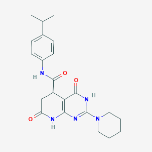 molecular formula C22H27N5O3 B11185197 4,7-dioxo-2-(piperidin-1-yl)-N-[4-(propan-2-yl)phenyl]-3,4,5,6,7,8-hexahydropyrido[2,3-d]pyrimidine-5-carboxamide 