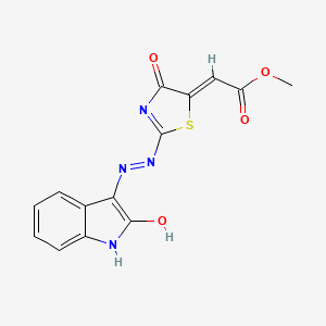 methyl (2Z)-{4-oxo-2-[(2E)-2-(2-oxo-1,2-dihydro-3H-indol-3-ylidene)hydrazinyl]-1,3-thiazol-5(4H)-ylidene}ethanoate