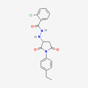 molecular formula C19H18ClN3O3 B11185432 2-chloro-N'-[1-(4-ethylphenyl)-2,5-dioxopyrrolidin-3-yl]benzohydrazide 