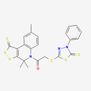 2-[(4-phenyl-5-thioxo-4,5-dihydro-1,3,4-thiadiazol-2-yl)sulfanyl]-1-(4,4,8-trimethyl-1-thioxo-1,4-dihydro-5H-[1,2]dithiolo[3,4-c]quinolin-5-yl)ethanone