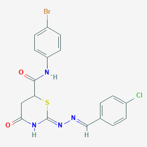 N-(4-bromophenyl)-2-[(2E)-2-(4-chlorobenzylidene)hydrazinyl]-4-oxo-5,6-dihydro-4H-1,3-thiazine-6-carboxamide