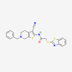 molecular formula C24H20N4OS3 B11185955 2-(1,3-benzothiazol-2-ylsulfanyl)-N-(6-benzyl-3-cyano-4,5,6,7-tetrahydrothieno[2,3-c]pyridin-2-yl)acetamide 