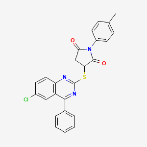 molecular formula C25H18ClN3O2S B11185977 3-[(6-Chloro-4-phenylquinazolin-2-yl)sulfanyl]-1-(4-methylphenyl)pyrrolidine-2,5-dione 