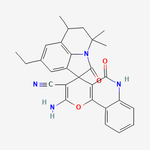 2-amino-8'-ethyl-4',4',6'-trimethyl-2',5-dioxo-5,5',6,6'-tetrahydro-4'H-spiro[pyrano[3,2-c]quinoline-4,1'-pyrrolo[3,2,1-ij]quinoline]-3-carbonitrile