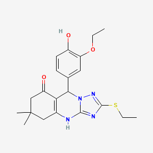 molecular formula C21H26N4O3S B11186129 9-(3-ethoxy-4-hydroxyphenyl)-2-(ethylsulfanyl)-6,6-dimethyl-5,6,7,9-tetrahydro[1,2,4]triazolo[5,1-b]quinazolin-8(4H)-one 