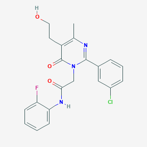 molecular formula C21H19ClFN3O3 B11186185 2-[2-(3-chlorophenyl)-5-(2-hydroxyethyl)-4-methyl-6-oxopyrimidin-1(6H)-yl]-N-(2-fluorophenyl)acetamide 