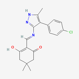 molecular formula C19H20ClN3O2 B11186250 2-[[[4-(4-chlorophenyl)-5-methyl-1H-pyrazol-3-yl]amino]methylidene]-5,5-dimethylcyclohexane-1,3-dione 