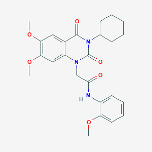 2-(3-cyclohexyl-6,7-dimethoxy-2,4-dioxo-3,4-dihydroquinazolin-1(2H)-yl)-N-(2-methoxyphenyl)acetamide