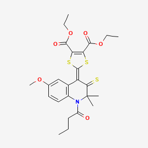 diethyl 2-(1-butanoyl-6-methoxy-2,2-dimethyl-3-thioxo-2,3-dihydroquinolin-4(1H)-ylidene)-1,3-dithiole-4,5-dicarboxylate