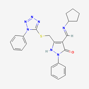 (4Z)-4-[(cyclopentylamino)methylidene]-2-phenyl-5-{[(1-phenyl-1H-tetrazol-5-yl)sulfanyl]methyl}-2,4-dihydro-3H-pyrazol-3-one