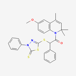 molecular formula C29H27N3O2S3 B11186593 1-(6-methoxy-2,2,4-trimethylquinolin-1(2H)-yl)-2-phenyl-2-[(4-phenyl-5-thioxo-4,5-dihydro-1,3,4-thiadiazol-2-yl)sulfanyl]ethanone 