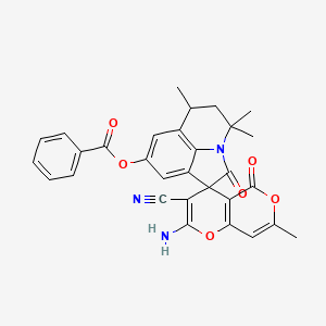 2-amino-3-cyano-4',4',6',7-tetramethyl-2',5-dioxo-5',6'-dihydro-4'H,5H-spiro[pyrano[4,3-b]pyran-4,1'-pyrrolo[3,2,1-ij]quinolin]-8'-yl benzoate