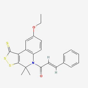 molecular formula C23H21NO2S3 B11186629 (2E)-1-(8-ethoxy-4,4-dimethyl-1-thioxo-1,4-dihydro-5H-[1,2]dithiolo[3,4-c]quinolin-5-yl)-3-phenylprop-2-en-1-one 