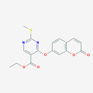 ethyl 2-(methylsulfanyl)-4-[(2-oxo-2H-chromen-7-yl)oxy]pyrimidine-5-carboxylate