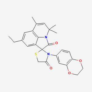 3'-(2,3-dihydro-1,4-benzodioxin-6-yl)-8-ethyl-4,4,6-trimethyl-4H,4'H-spiro[pyrrolo[3,2,1-ij]quinoline-1,2'-[1,3]thiazolidine]-2,4'-dione