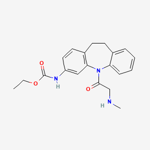 Carbamic acid, N-[10,11-dihydro-5-(2-methylamino-1-oxoethyl)-3-5H-dibenzo[b,f]azepinyl]-, ethyl ester