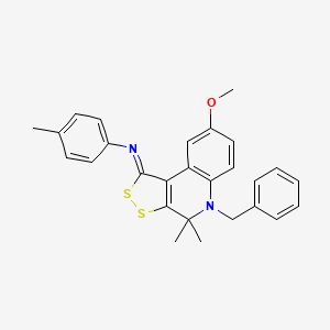 N-[(1Z)-5-benzyl-8-methoxy-4,4-dimethyl-4,5-dihydro-1H-[1,2]dithiolo[3,4-c]quinolin-1-ylidene]-4-methylaniline