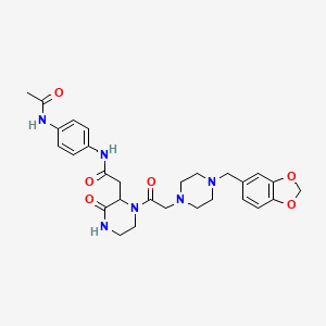 molecular formula C28H34N6O6 B11187114 N-[4-(acetylamino)phenyl]-2-(1-{[4-(1,3-benzodioxol-5-ylmethyl)piperazin-1-yl]acetyl}-3-oxopiperazin-2-yl)acetamide 