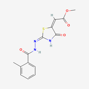 methyl (2E)-[2-{2-[(2-methylphenyl)carbonyl]hydrazinyl}-4-oxo-1,3-thiazol-5(4H)-ylidene]ethanoate