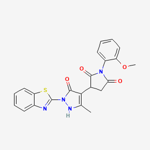 molecular formula C22H18N4O4S B11187223 3-[1-(1,3-benzothiazol-2-yl)-5-hydroxy-3-methyl-1H-pyrazol-4-yl]-1-(2-methoxyphenyl)dihydro-1H-pyrrole-2,5-dione 