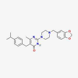 2-[4-(1,3-Benzodioxol-5-ylmethyl)piperazin-1-yl]-6-methyl-5-[4-(propan-2-yl)benzyl]pyrimidin-4-ol